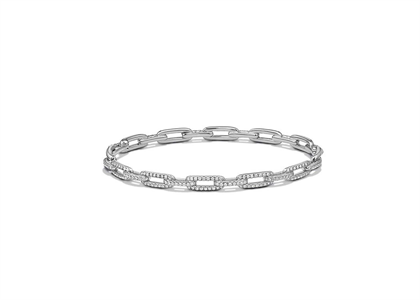 Rhodium Plated CZ Studded Link Chain Bracelet